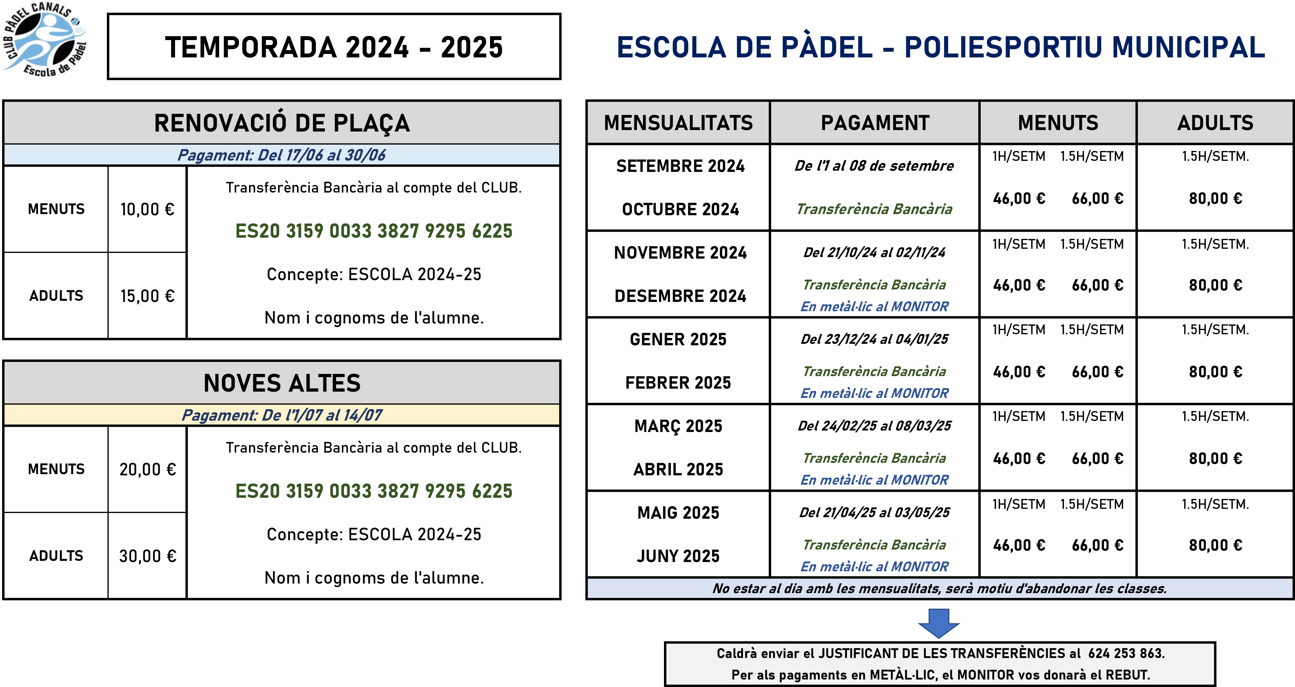 Normativa i Tarifes Escola de Pàdel